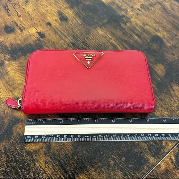 Prada Triangle Saffiano Leather Long Wallet Red W/ Certificate of Authenticity - Picture 6 of 14